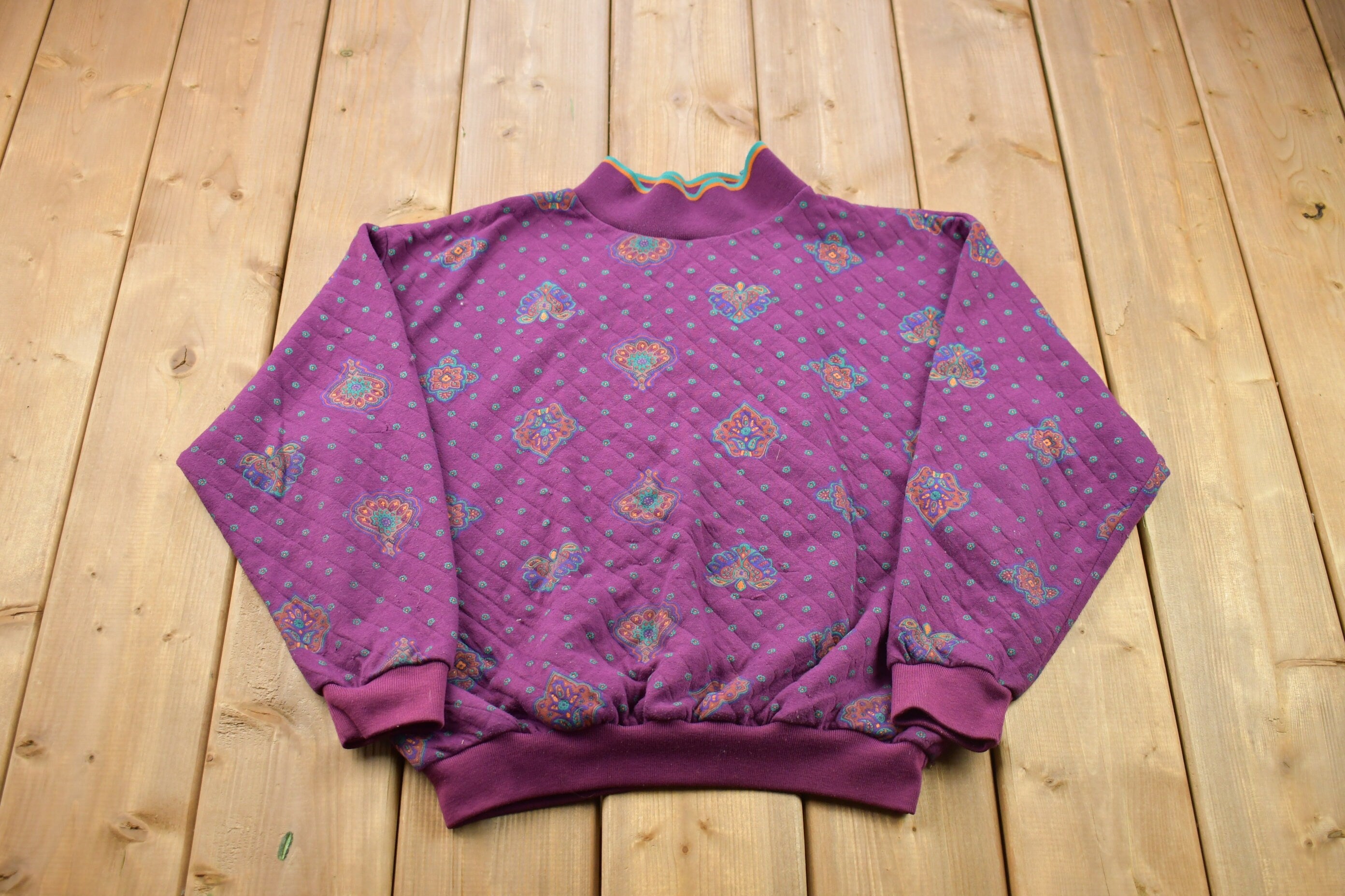 Vintage 1990s Patterned Turtleneck Sweater