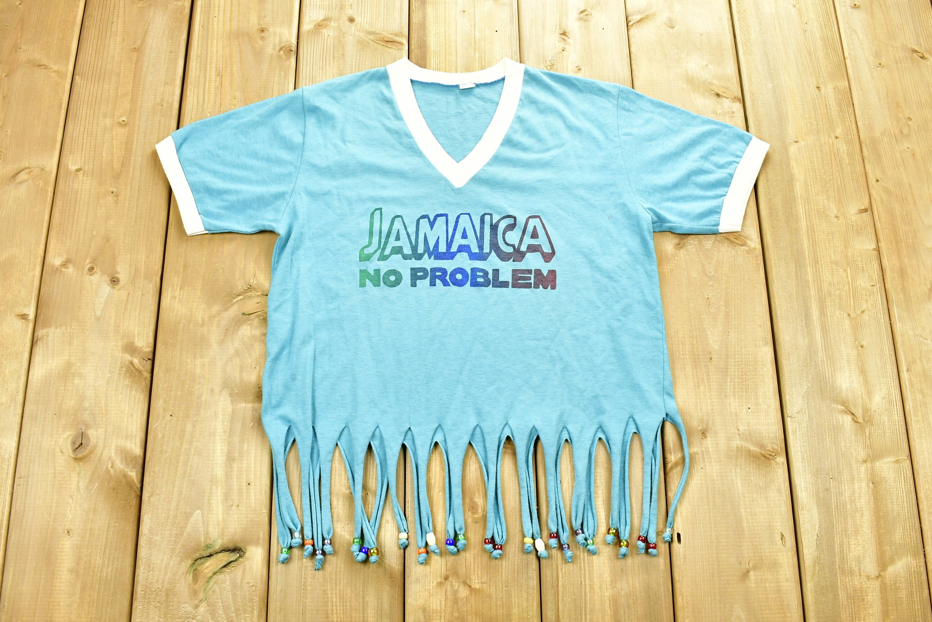 Vintage 1970s Jamaica No Problem Beaded T-Shirt