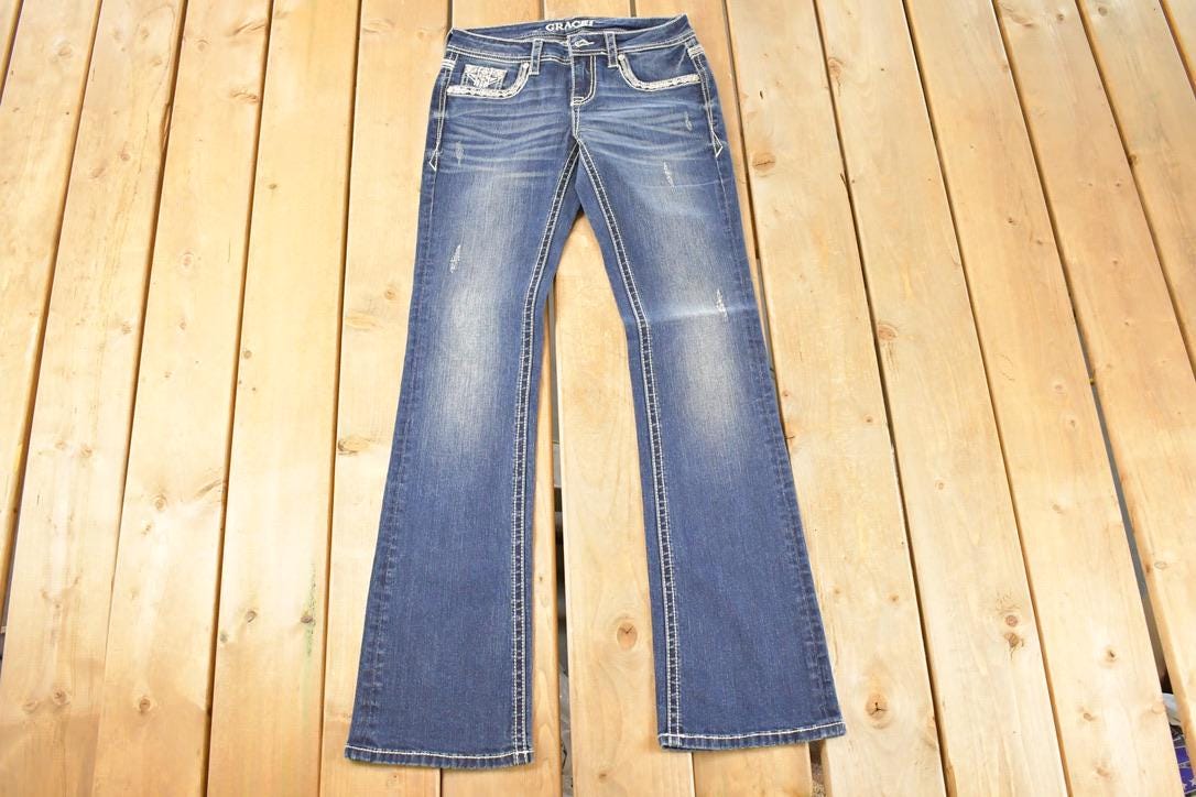 Vintage Deadstock Y2K Grace In LA Bedazzled Bootcut Low Rise Jeans Women's Size 26 x 32