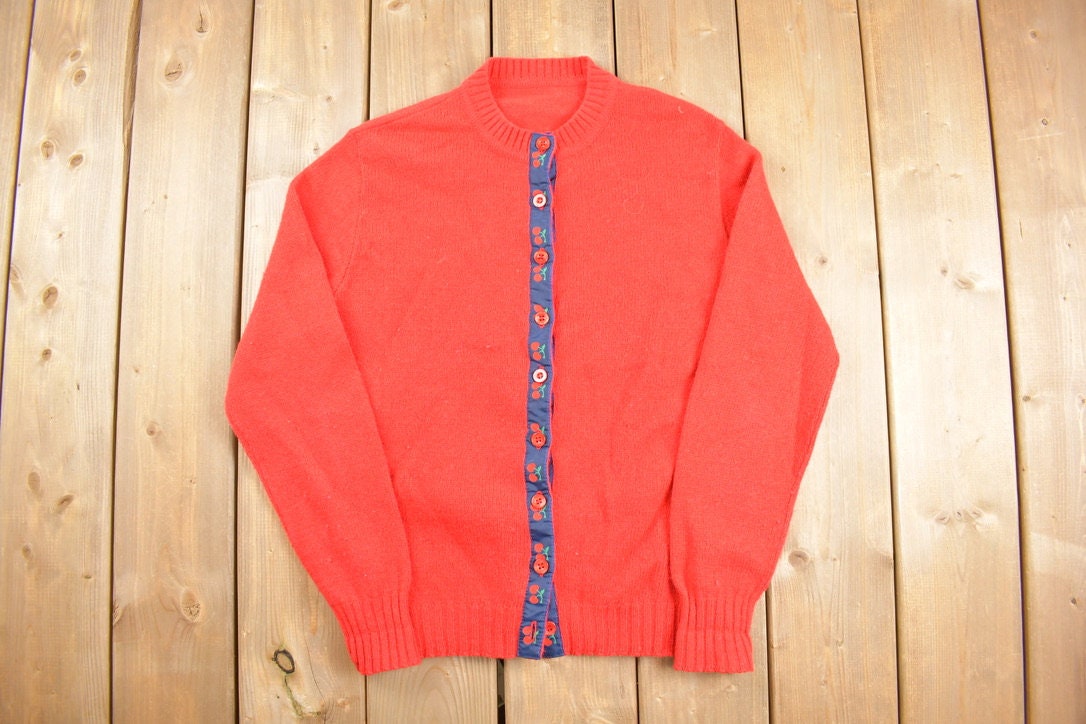 Vintage 1980s Cherry Knit Cardigan Sweater
