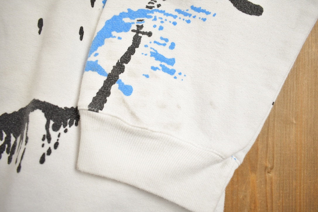 Vintage 1990s Body Sweats Paint Splatter Design Quarter Zip Collared Sweatshirt