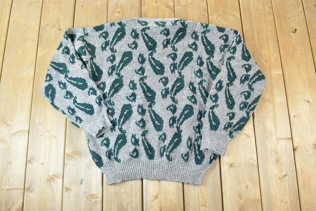 Vintage 1990s Paisley Knit Abstract Pattern Crewneck Sweater