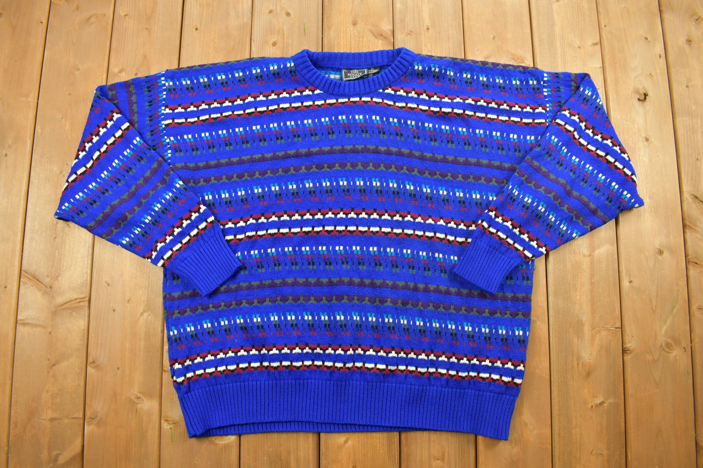 Vintage 1990s The Senate Club Blue Knitted Crewneck Sweater