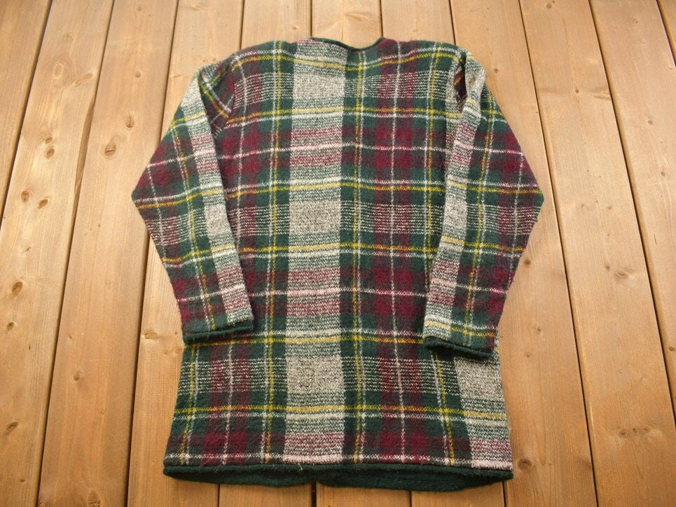 Vintage 1980s Holt Renfrew Plaid Knitted Cardigan Sweater / Made in Italy / Vintage Cardigan / Button Up / Abstract Pattern / 80s / Mohair