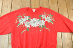 Vintage 1990s Poinsettia AOP Cute Crewneck Christmas Sweater