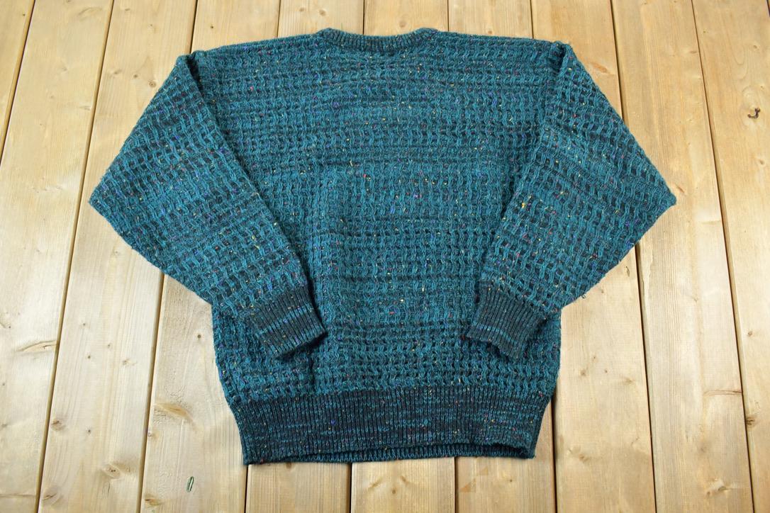 Vintage 1990s Croft And Barrow Wool Knit Abstract Pattern Crewneck Sweater