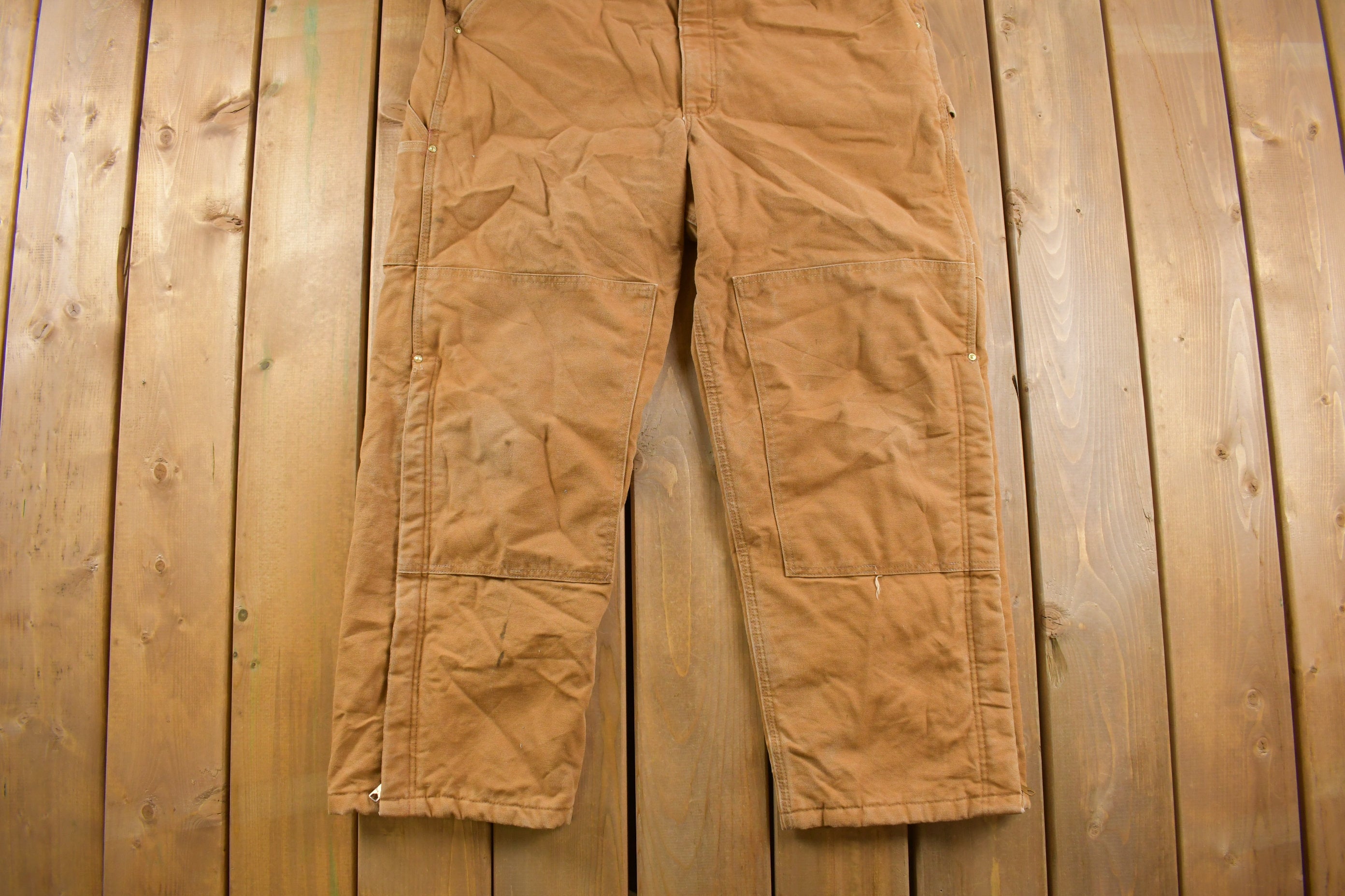 Vintage 1990s Carhartt Lined Double Knee Canvas Zip Overalls Size 41 x 28