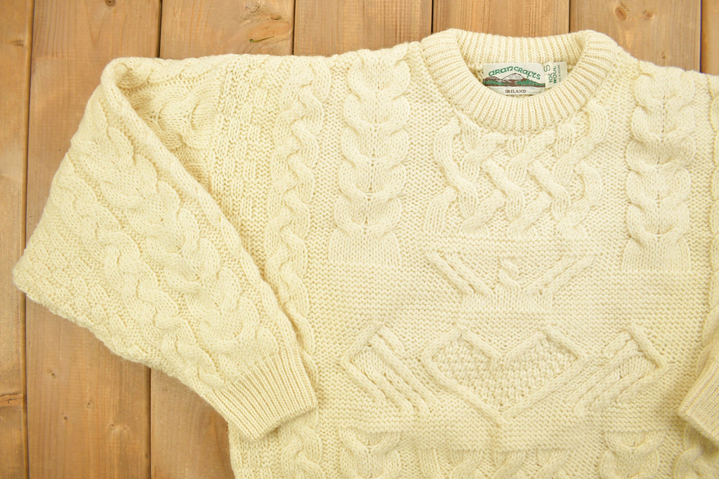 Vintage 1990s Aran Crafts 100% Wool 3D Cable Knit Sweater