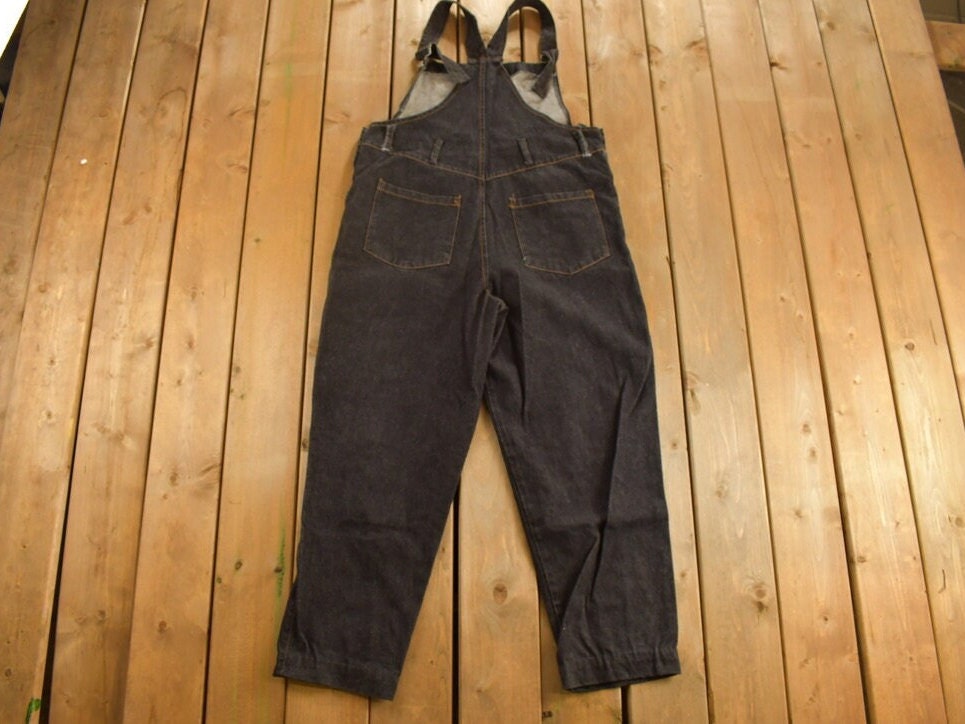 Vintage 1990s Serge De Nimes Black Denim Jean Overalls Size 38 x 29
