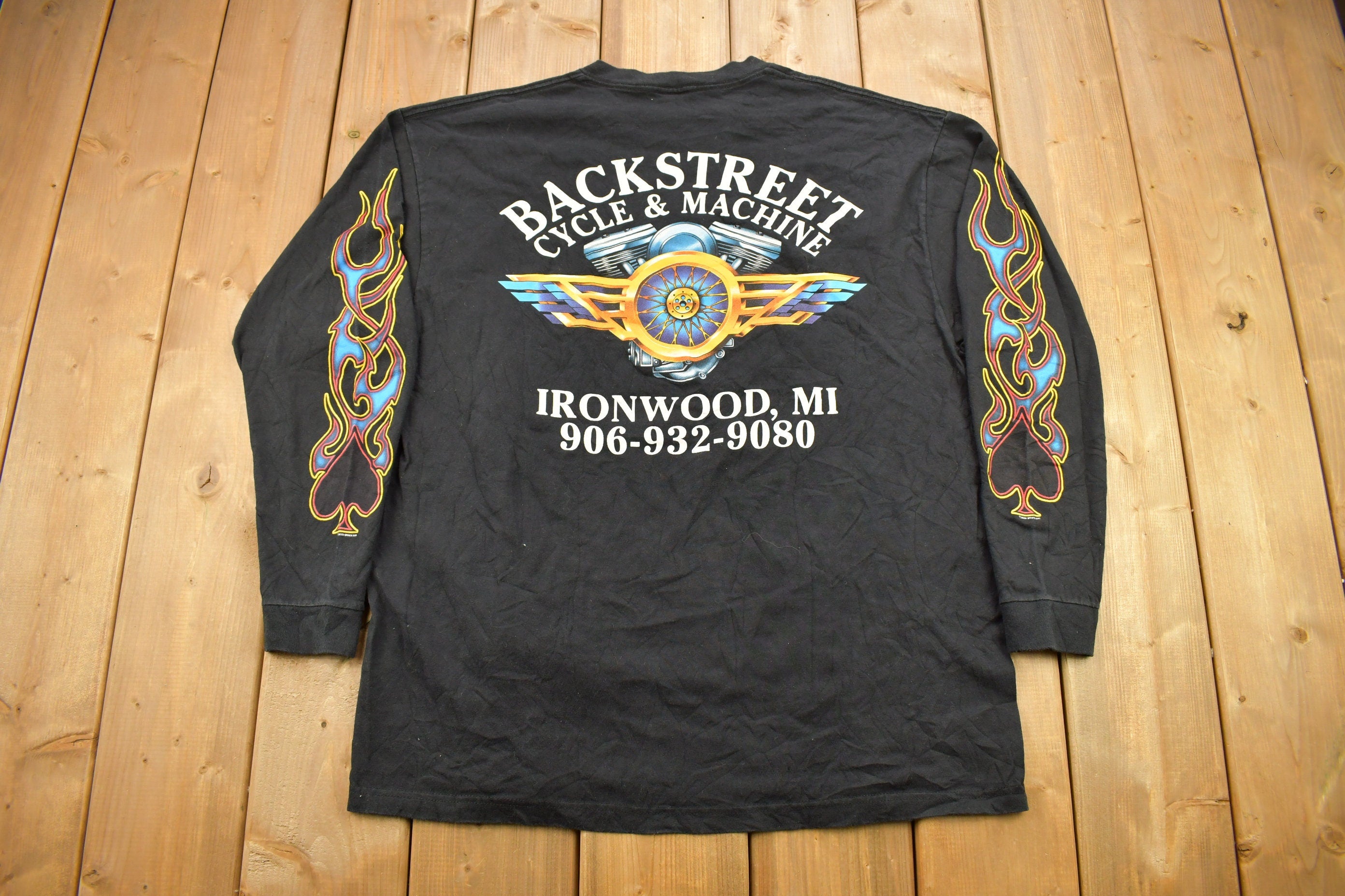 Vintage 2001 Backstreet Cycle & Machine Ironwood MI Graphic T Shirt