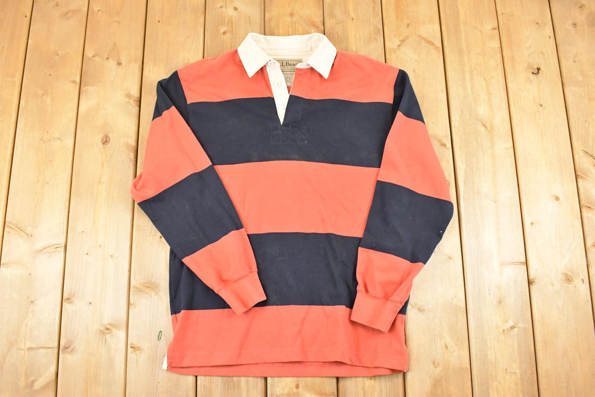 Vintage 1990s LL Bean Quarter Button Striped Rugby Shirt Men's M