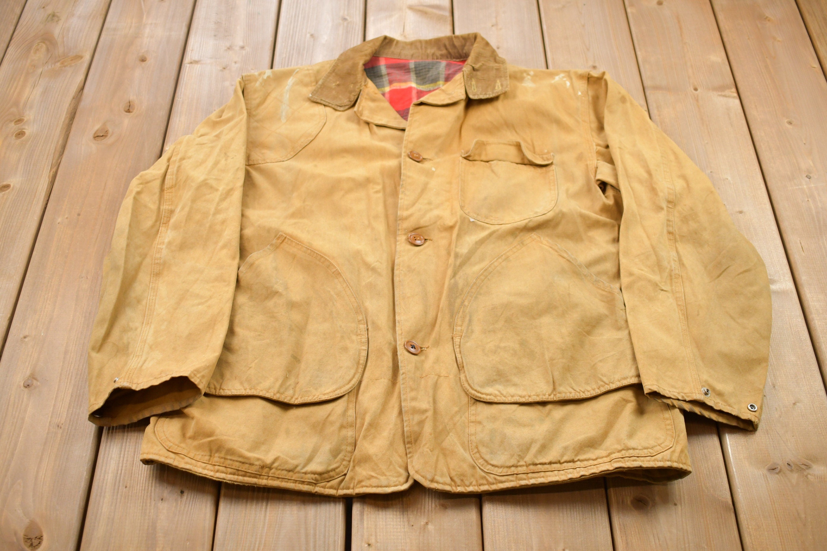 Vintage 1960s Canvas Chore Jacket  Workwear  Streetwear  Made In USA  90s  Blanket Lined Jacket  Distressed Chore Jacket  Barn Coat