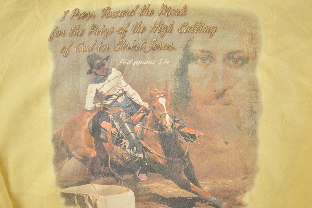 Vintage 1990s Philippians 3:14 Cowboy Horse Crewneck Sweatshirt