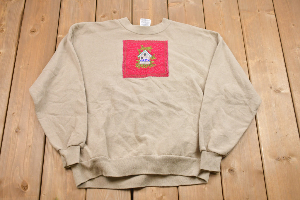 Vintage 1990s Embroidered Bird House Crewneck Sweatshirt
