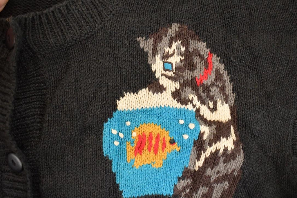 Vintage 1990s The Quacker Factory AOP Embroidered Cat Knit Cardigan Sweater Women's XL  90s Knitted Sweatshirt  Vintage Preppy Knits