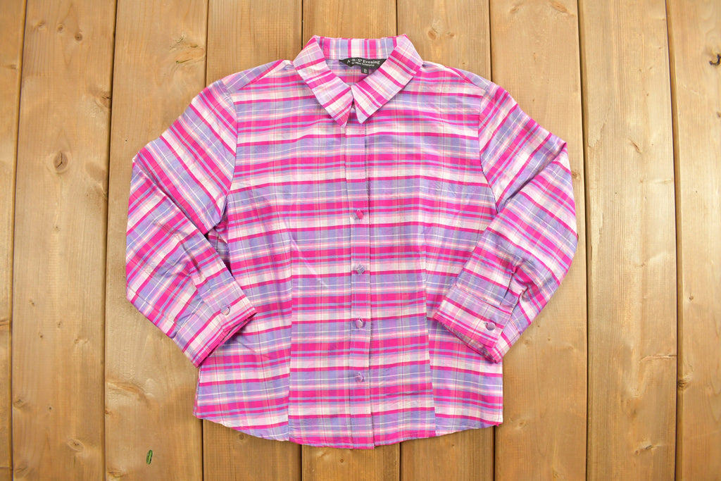 Vintage 1990s Womens Pink Plaid Button Up Shirt