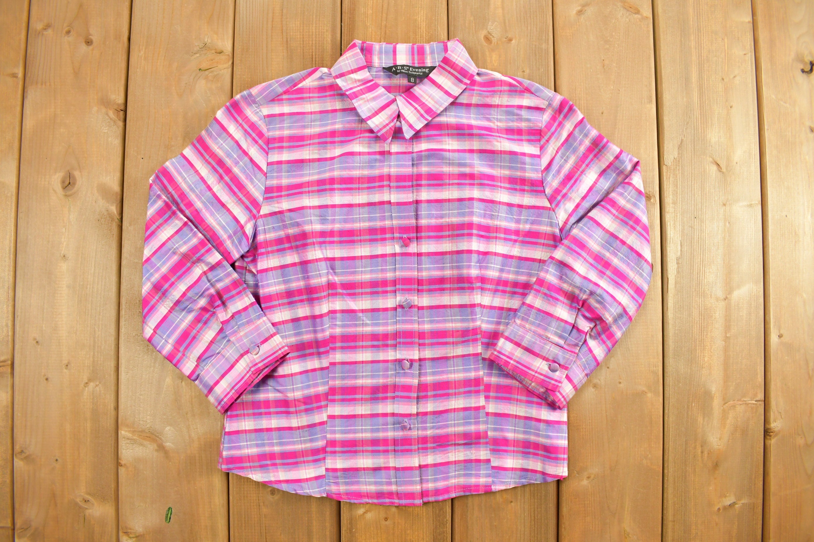 Vintage 1990s Womens Pink Plaid Button Up Shirt