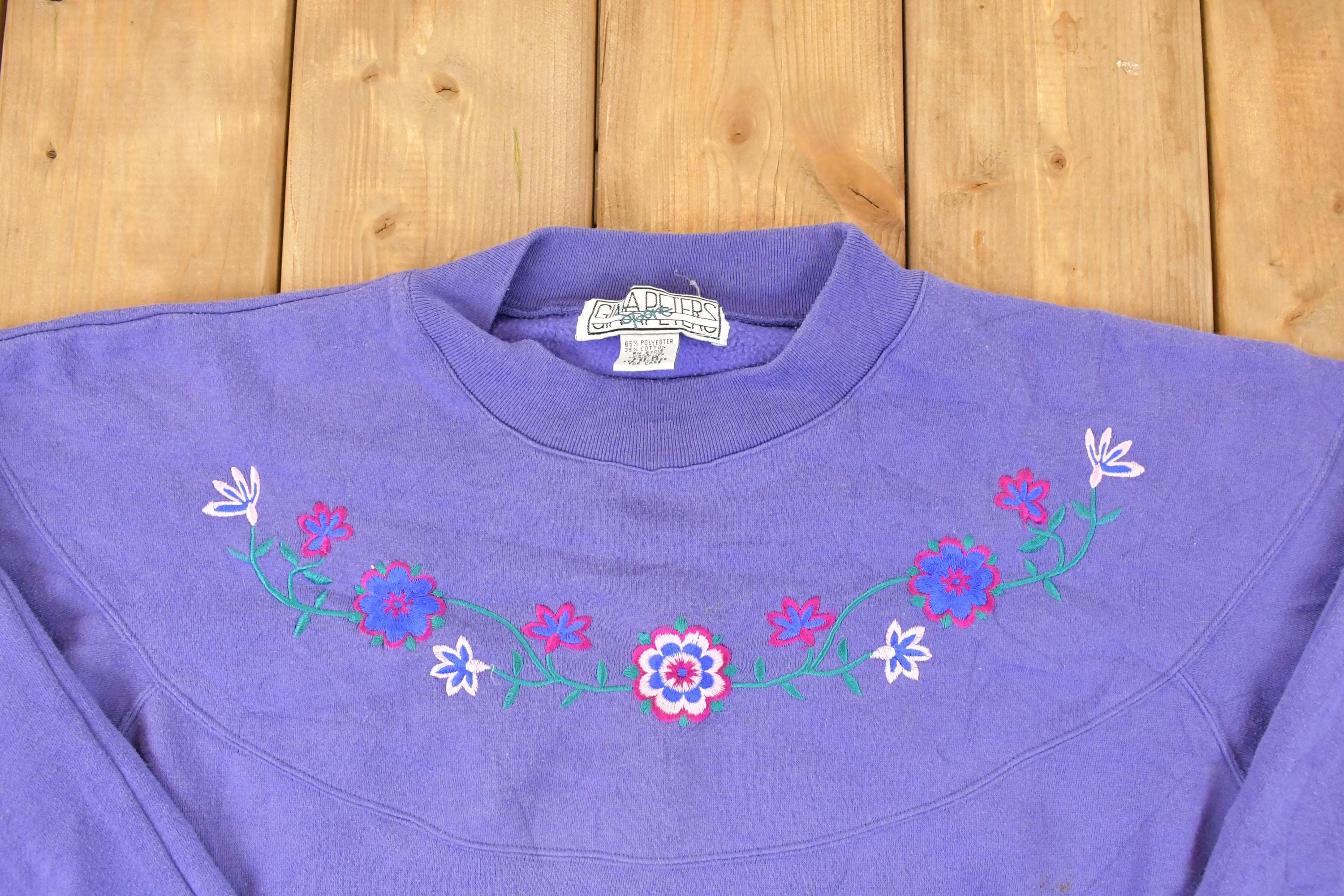 Vintage 1990s Gina Peters Embroidered Floral Crewneck Sweatshirt Womens L