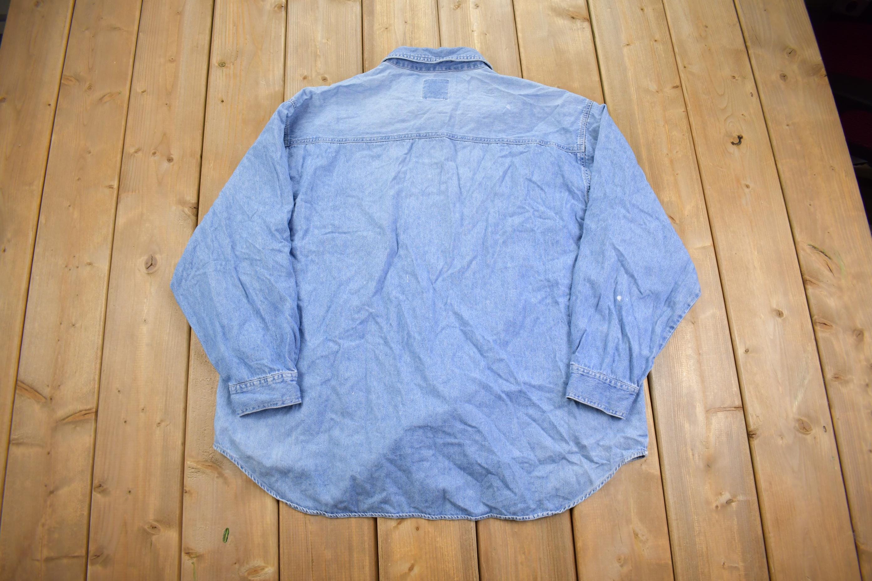 Vintage 1990s Noahs Arc Embroidered Denim Button Up Shirt