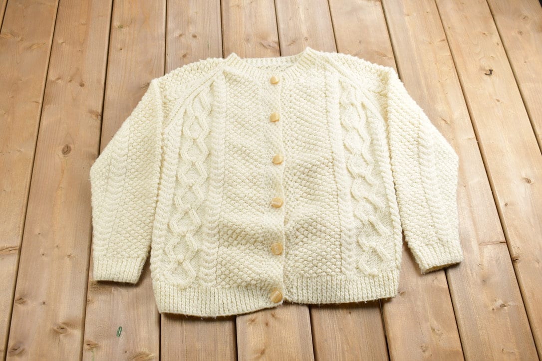 Vintage 1990s Cable Knitted Button Up Sweater