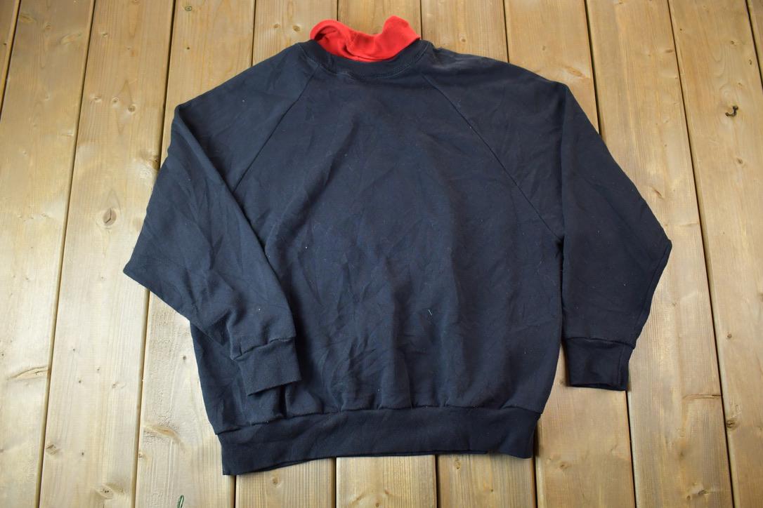 Vintage 1990s Christmas Tree Double Collar Crew Neck Sweater / 90s Crewneck / Grandma Sweater / Streetwear / Made In USA / Animal Theme