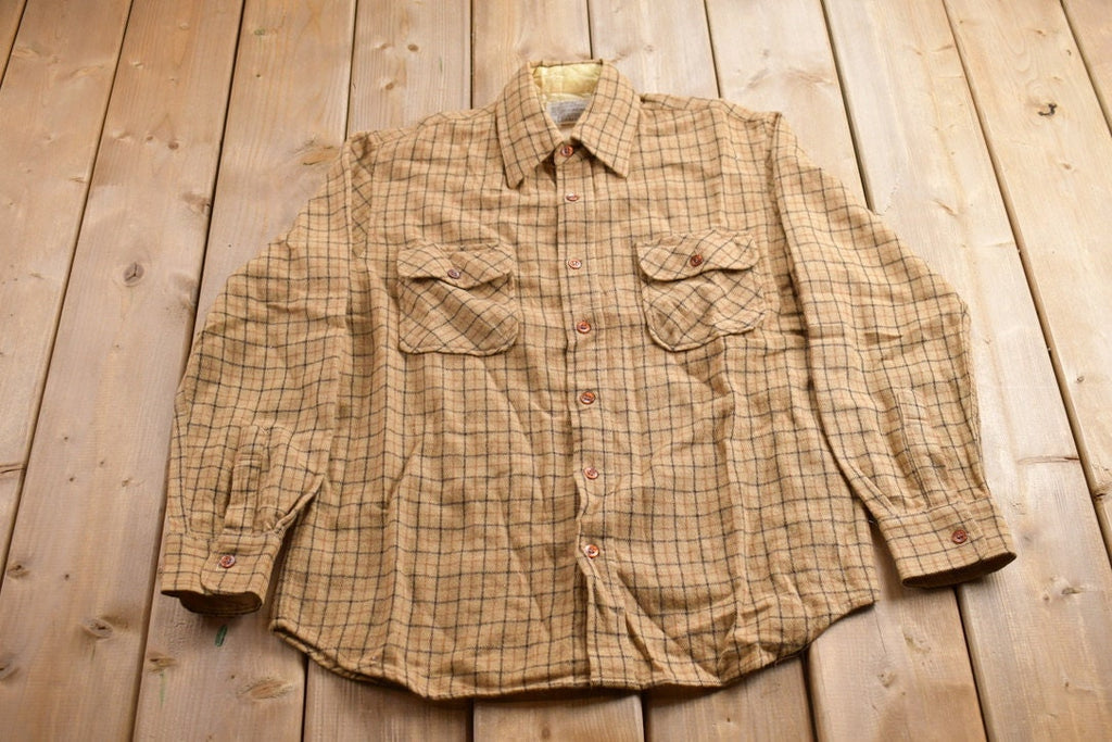 Vintage 1990s Sears Plaid Wool Flannel Button Up Shirt