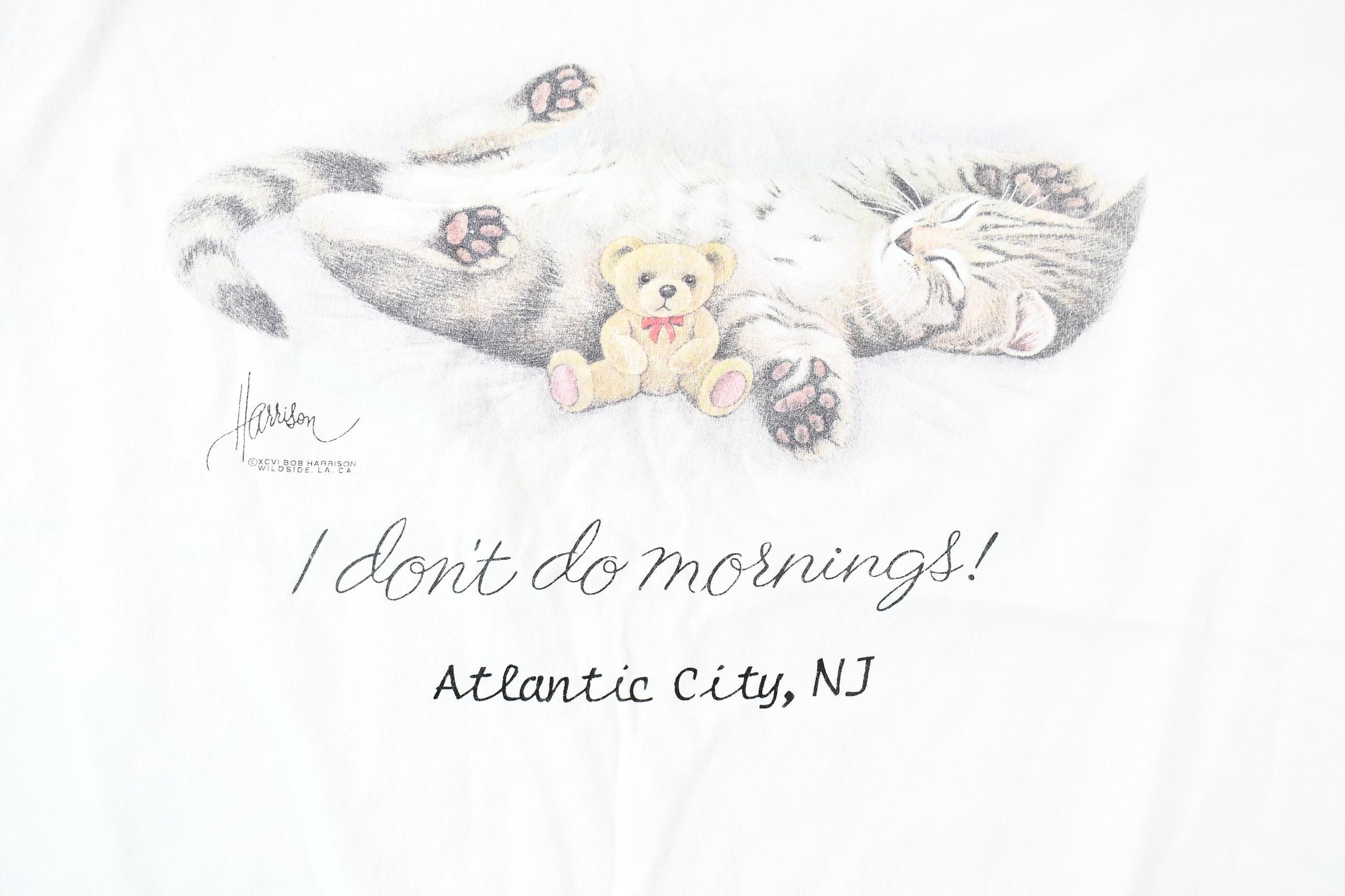 Vintage 1990s Cute Kitten I Don't Do Mornings Single-Stitch Souvenir Travel T-Shirt