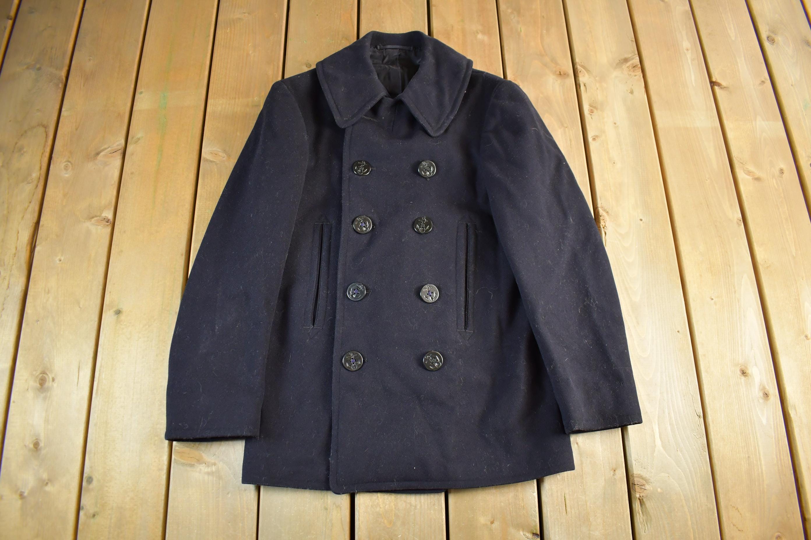 Vintage 1940s WW2-Cold War Era Naval Wool Coat Men's Small /