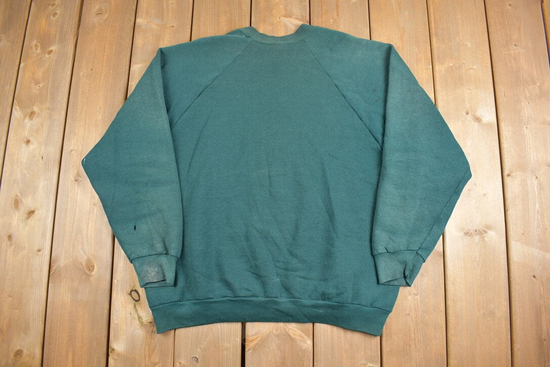 Vintage 1980s Fruit Of The Loom Blank Green Raglan Crewneck Sweatshirt