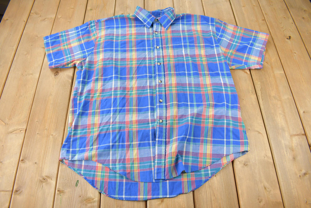 Vintage 1990s Key Elements Plaid Short Sleeve Button Up Flannel Shirt