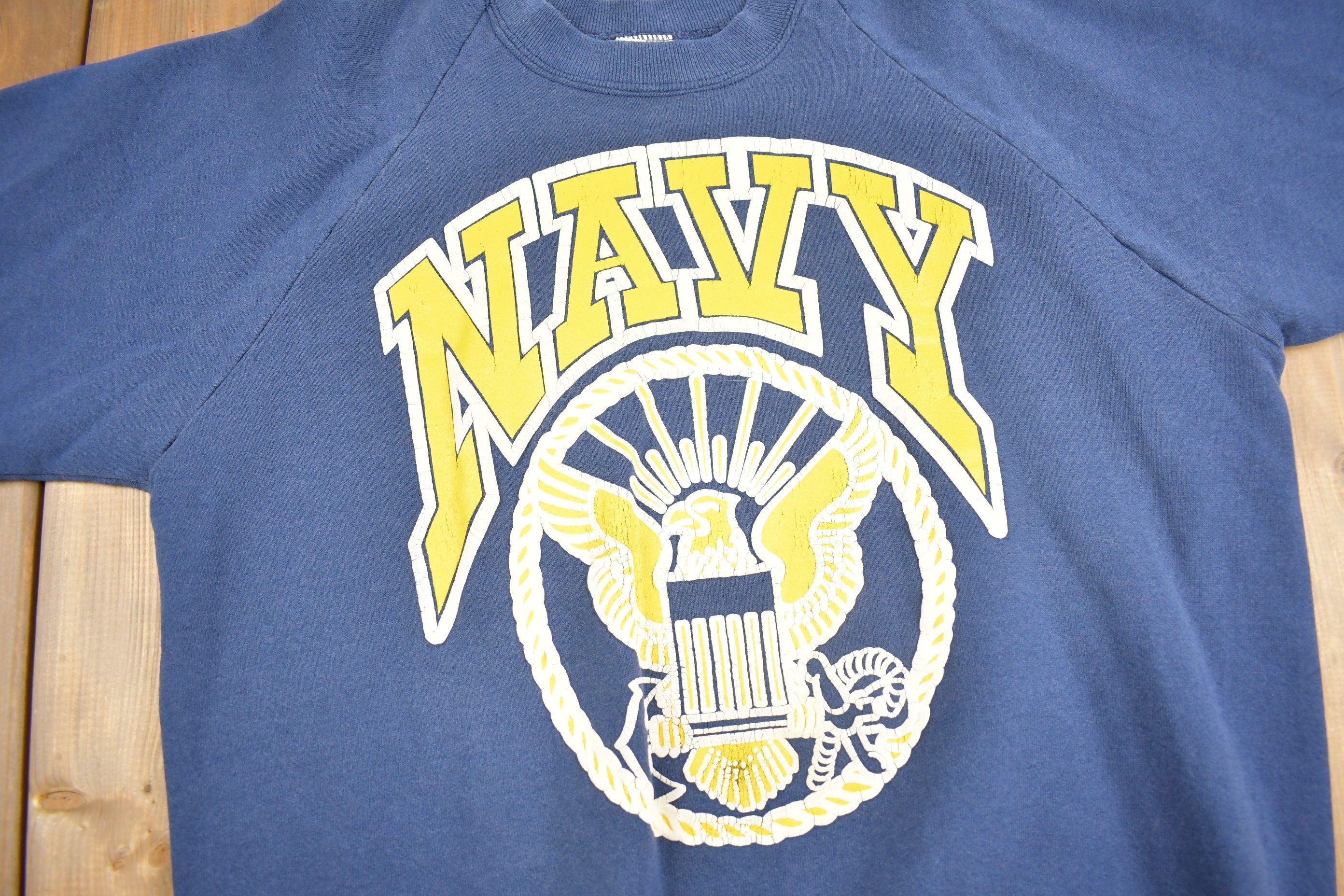 Vintage 1980s Navy Graphic Raglan Sweatshirt