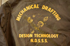 Vintage 1990s Mechanical Drafting Embroidered Snap Button Satin Jacket Made In USA - Large