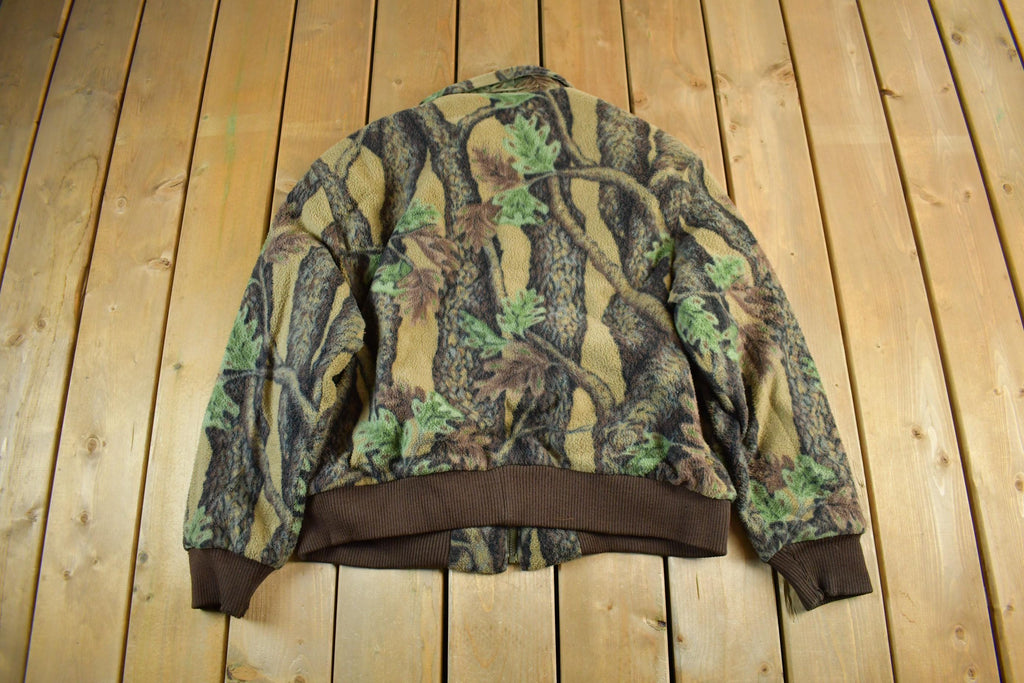 Vintage 1990s Tree Camo Zip Up Fleece Sweater Jacket Men's XL  Outdoors Hunting Gear  Outdoorsman  Cozy Sweatshirt
