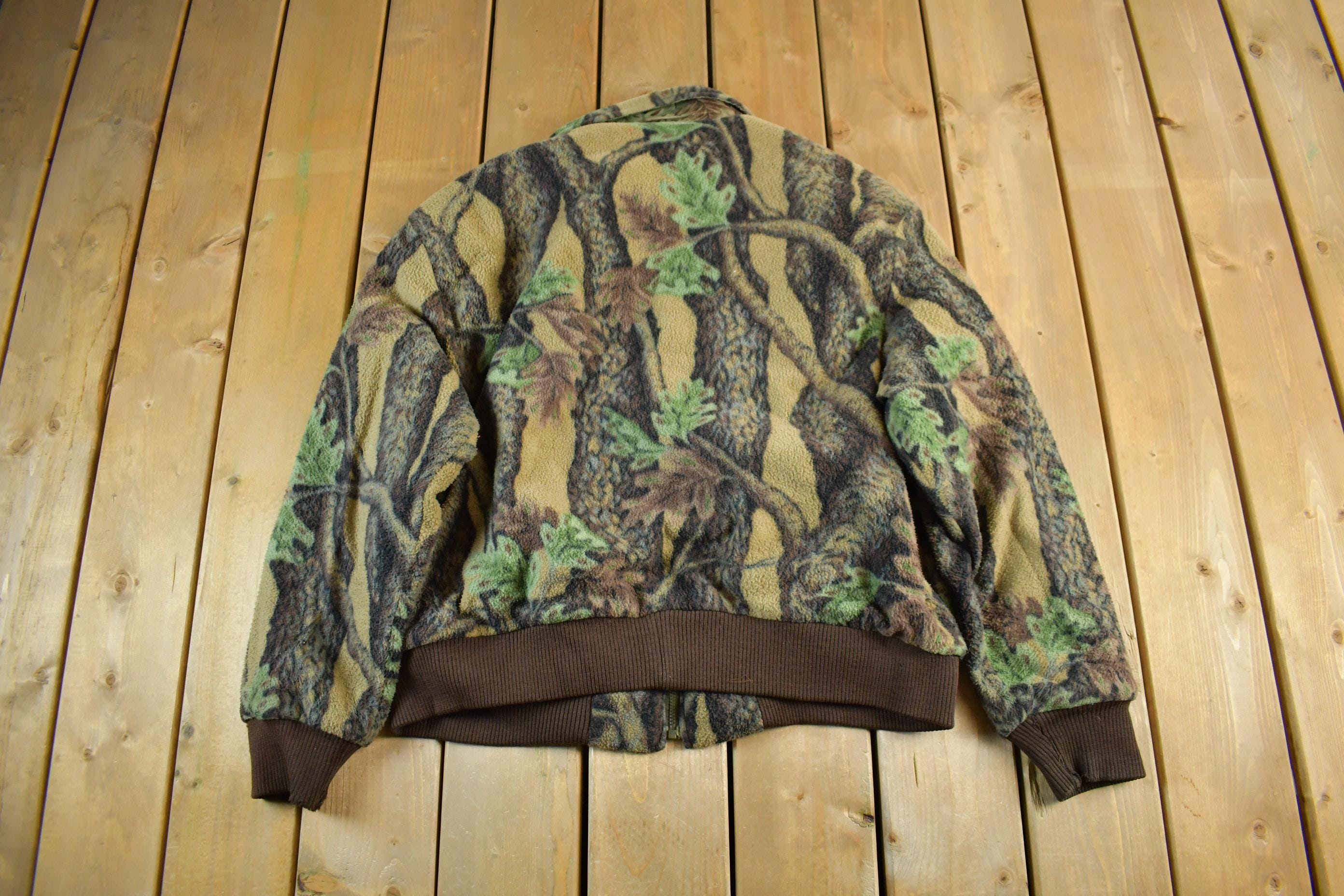 Vintage 1990s Tree Camo Zip Up Fleece Sweater Jacket Men's XL  Outdoors Hunting Gear  Outdoorsman  Cozy Sweatshirt