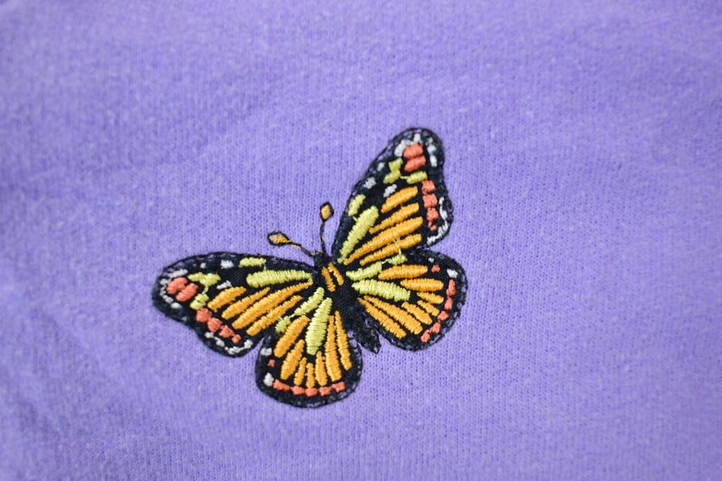 Vintage 1990s Top Stitch By Morning Sun Butterfly And Flowers Cute Double Collar Crew Neck Sweater