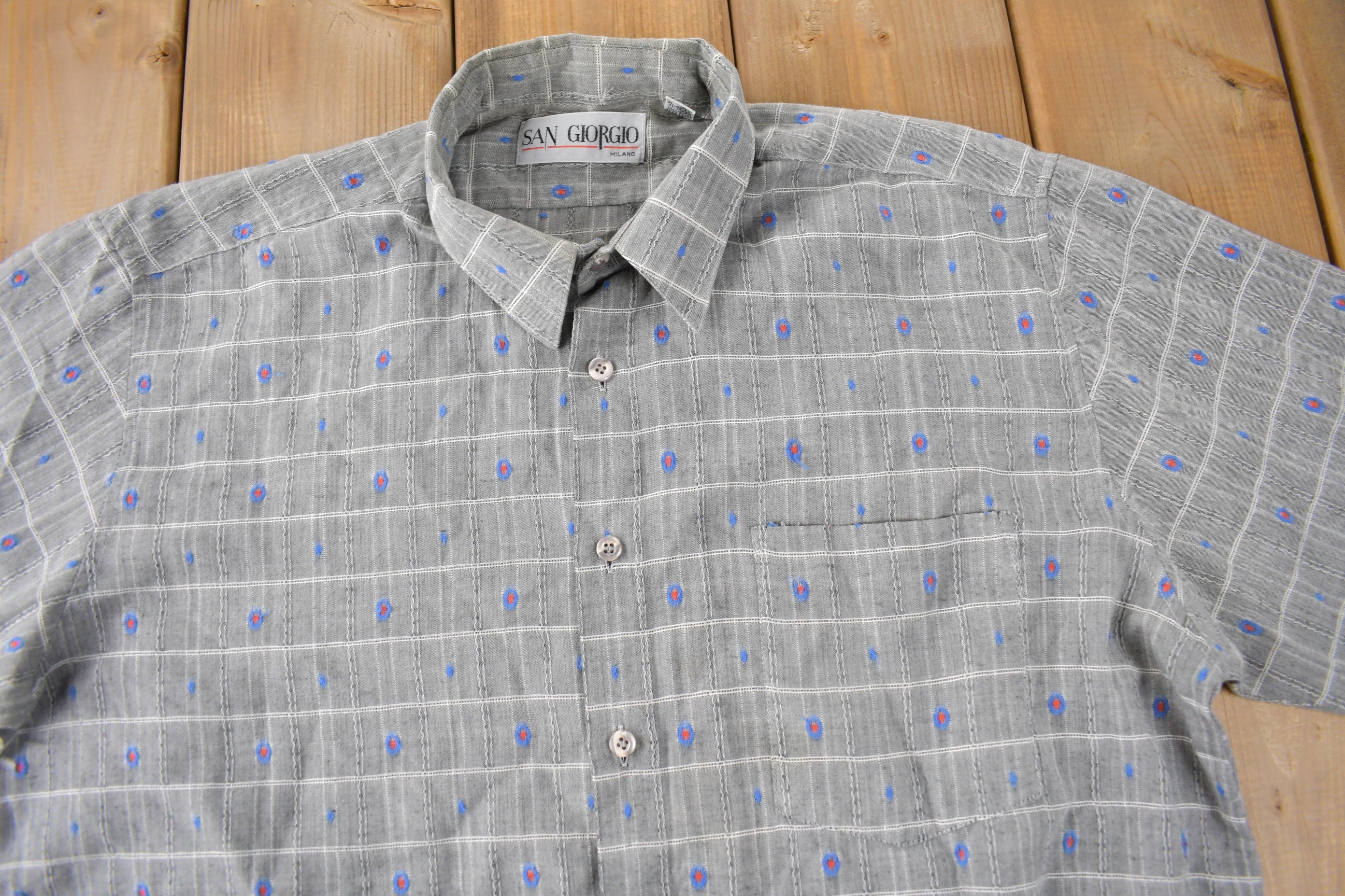 Vintage 1990s San Giorgio Plaid Button Up Dress Shirt Size M