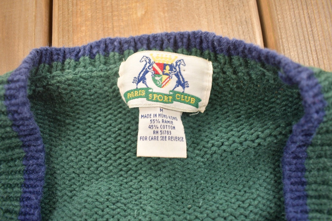 Vintage 1990s Paris Sport Club Knitted Cardigan Sweater