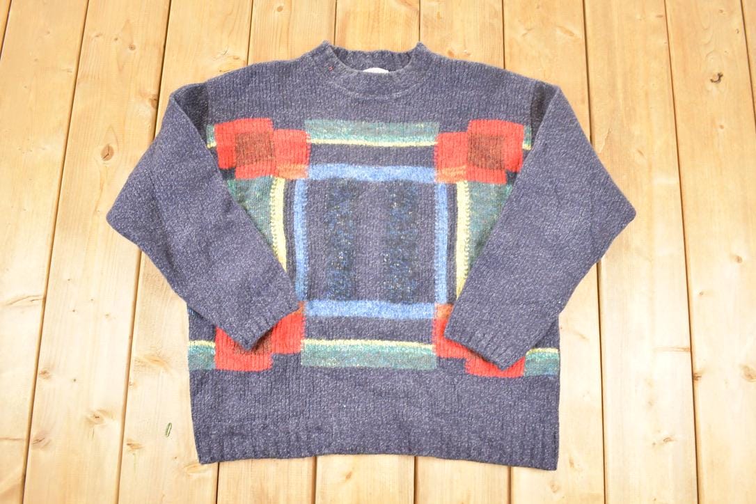 Vintage 1990s Gabriella Frattini Setball Abstract Knit Crewneck Sweater Mens L