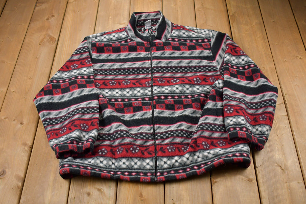 Vintage 1980s Alfred Dunner All Over Print Full Zip Fleece Sweater