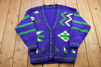 Vintage 1990s Colourful Abstract Knitted Cardigan Sweater