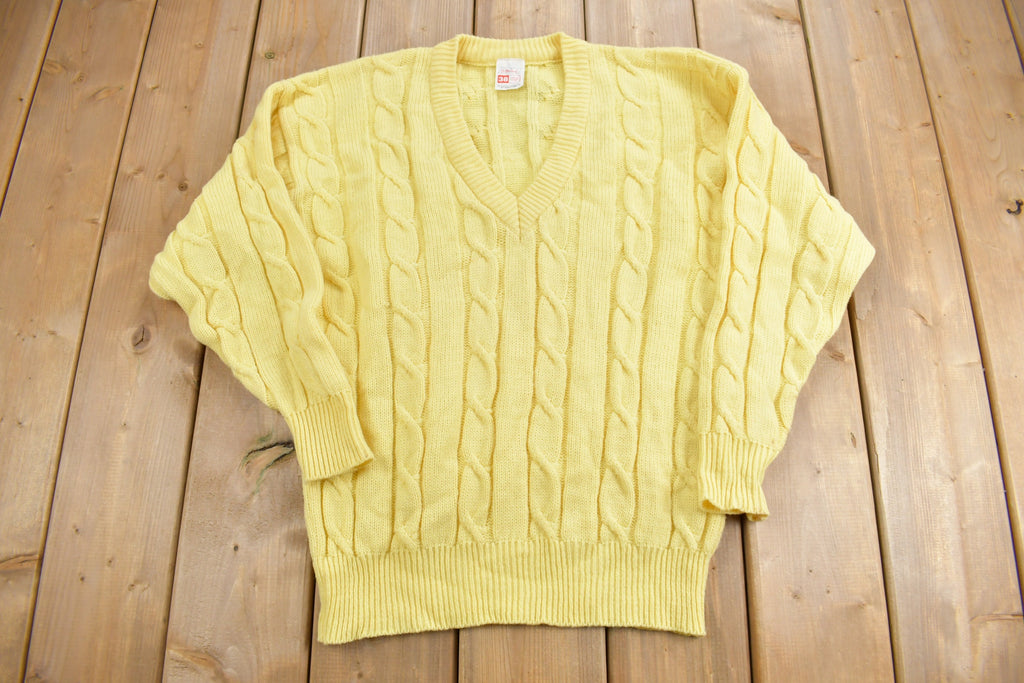 Vintage 1980s St Michael Cable Knit V-Neck Sweater