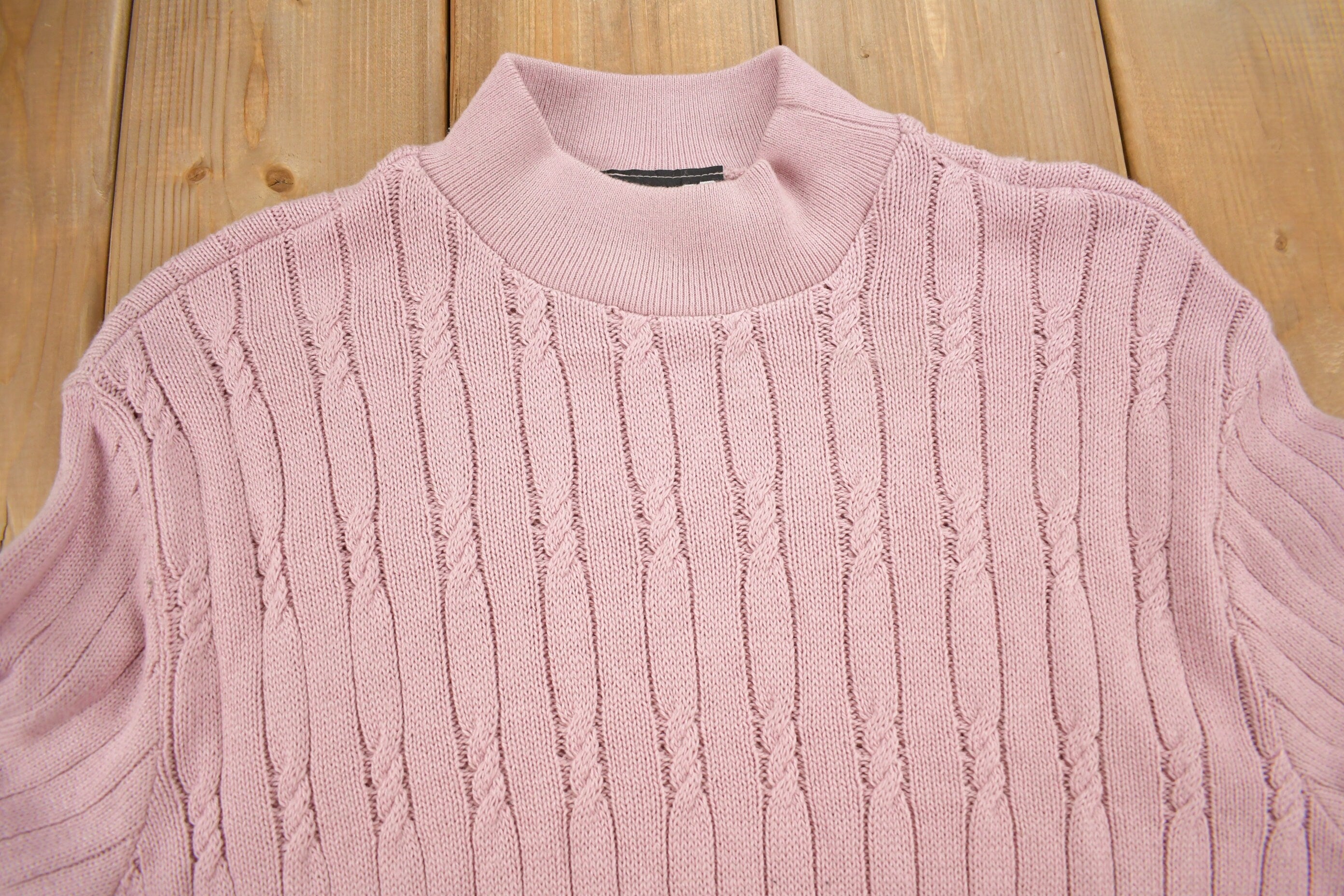 Vintage 1990s Excelsior Pink Cable Knitt Mockneck Sweater