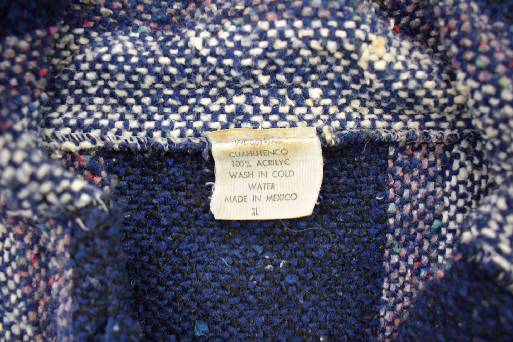 Vintage 1990s Baja Hooded Pullover Striped Knit Poncho Blanket Hoodie