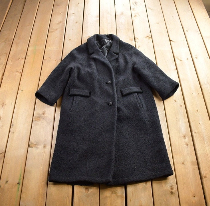 Vintage 1980s 100% Pure Virgin Wool Button Up Long Jacket Size L