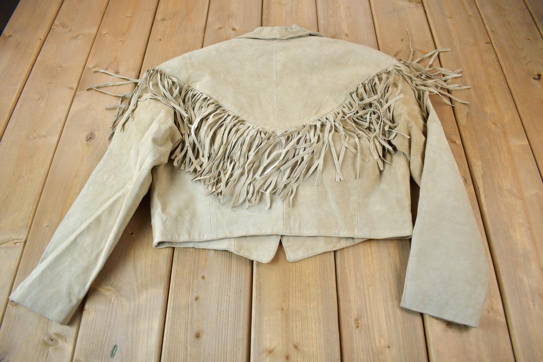 Vintage 1990s Adler Beige Suede Fringe Jacket