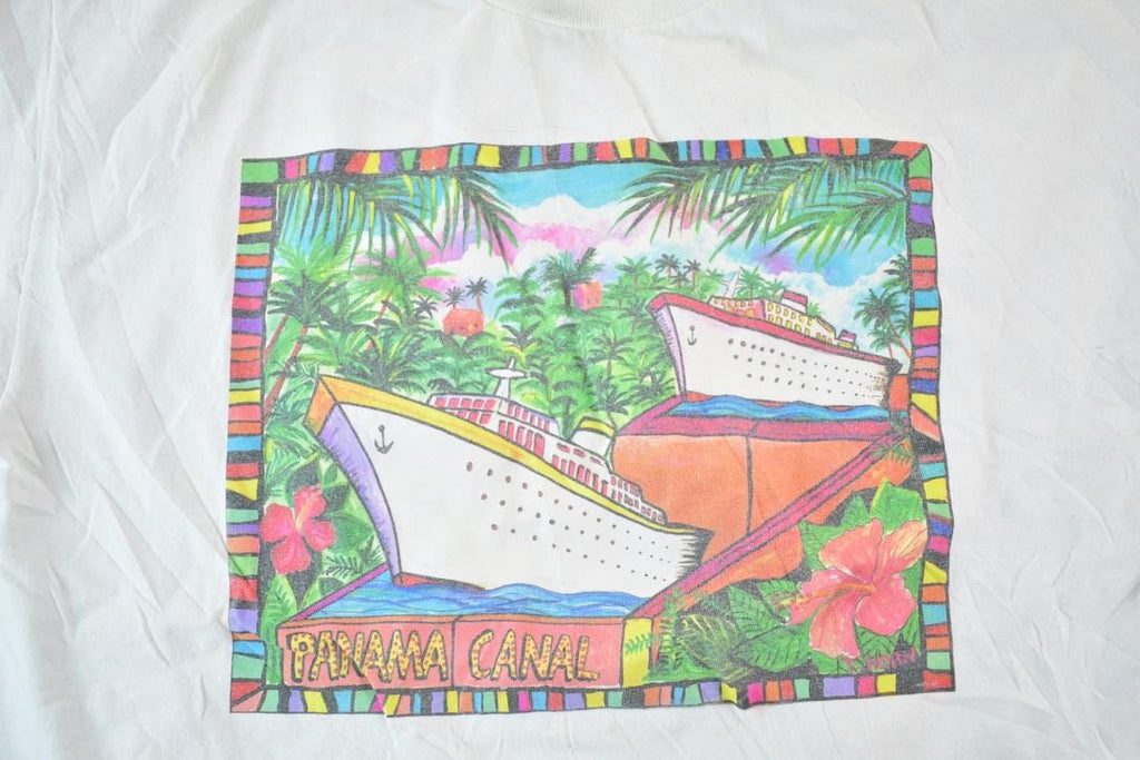 Vintage 1990s Panama Canal Laser Art Wear Souvenir Single Stitch T-Shirt