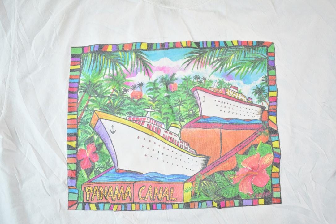 Vintage 1990s Panama Canal Laser Art Wear Souvenir Single Stitch T-Shirt