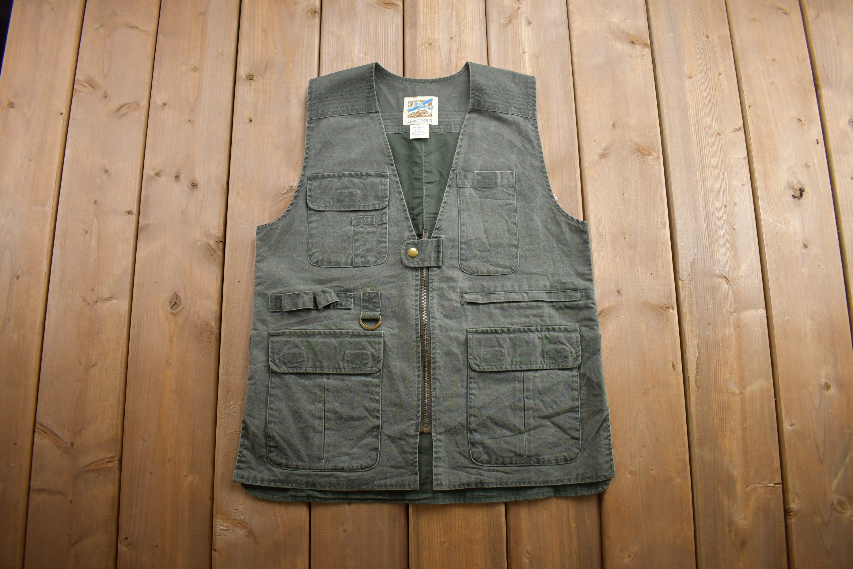 Vintage 1990s Travel Smith Cargo Vest  Vintage Denim  Streetwear  Vintage Fall Outerwear  Fall Jacket  Hunting  Fishing