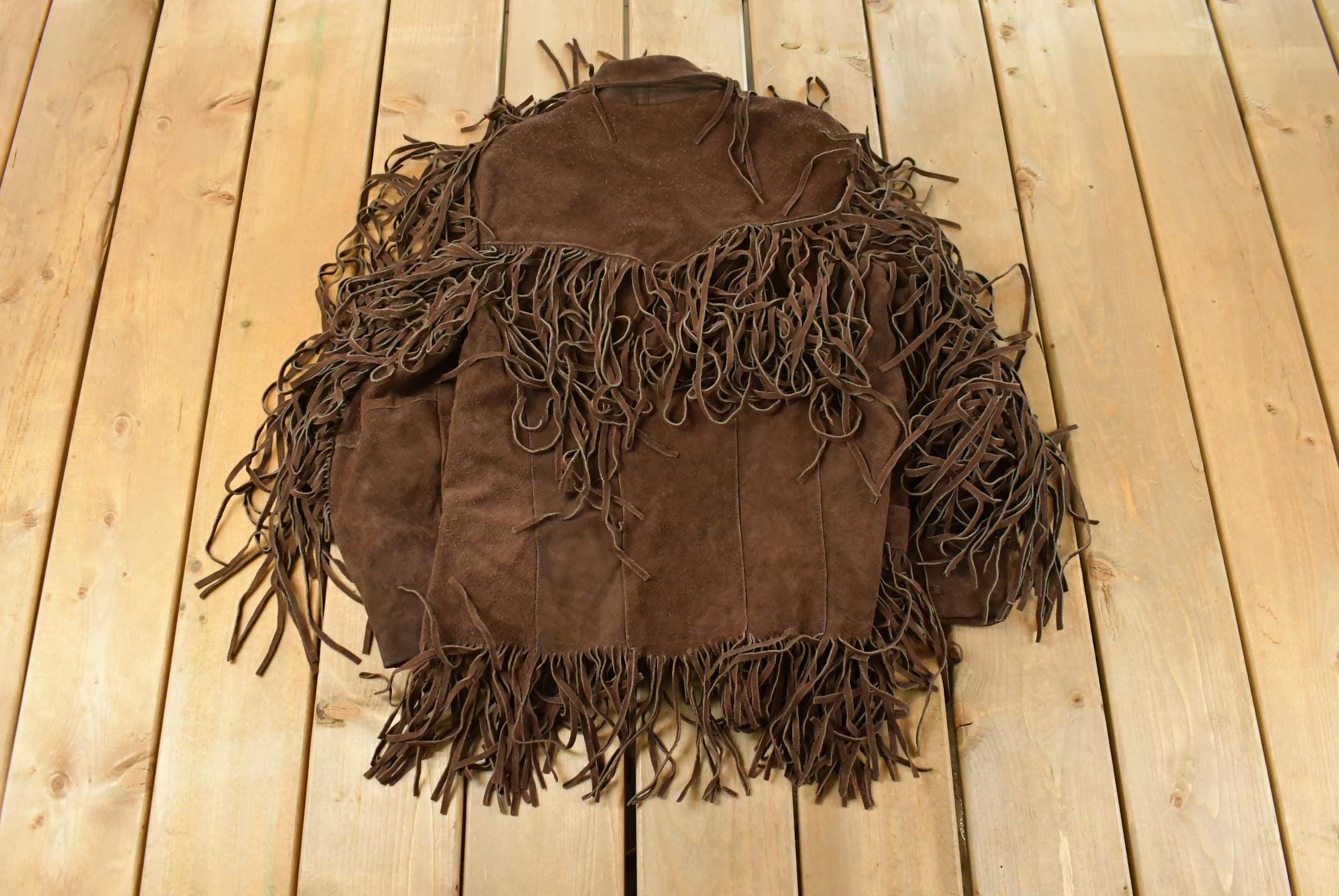 Vintage 1970s Pioneer Wear Leather Suede Western Fringe Jacket Women's M
