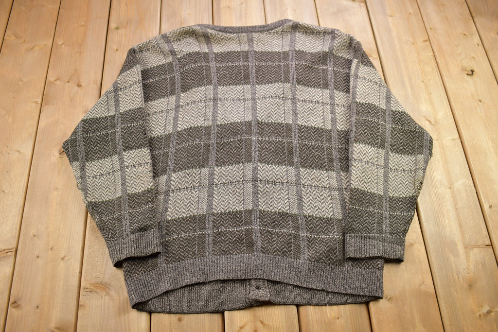 Vintage 1990s Town Craft Knitted Plaid Cardigan Sweater